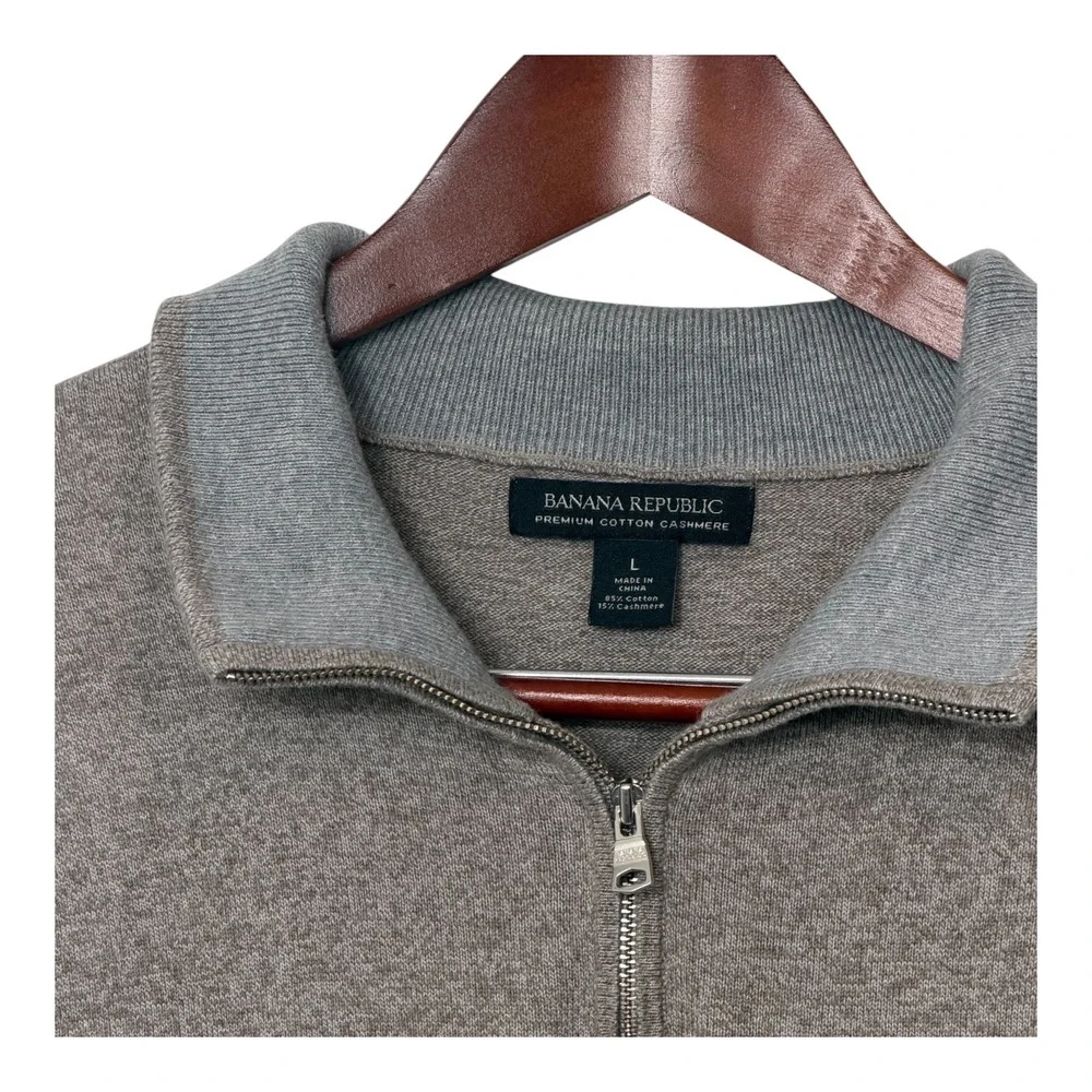 Banana Republic Mens L Gray Two Tone Cotton Cashmere Half Zip Sweater Pullover